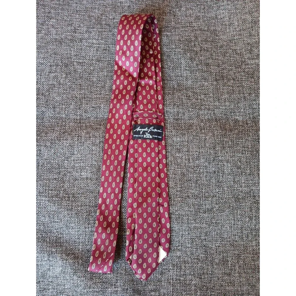 Tie 70s 80s 90s Y2K Mens Angelo Bosani Silk Red Beige 2.5 Wide 59 Long